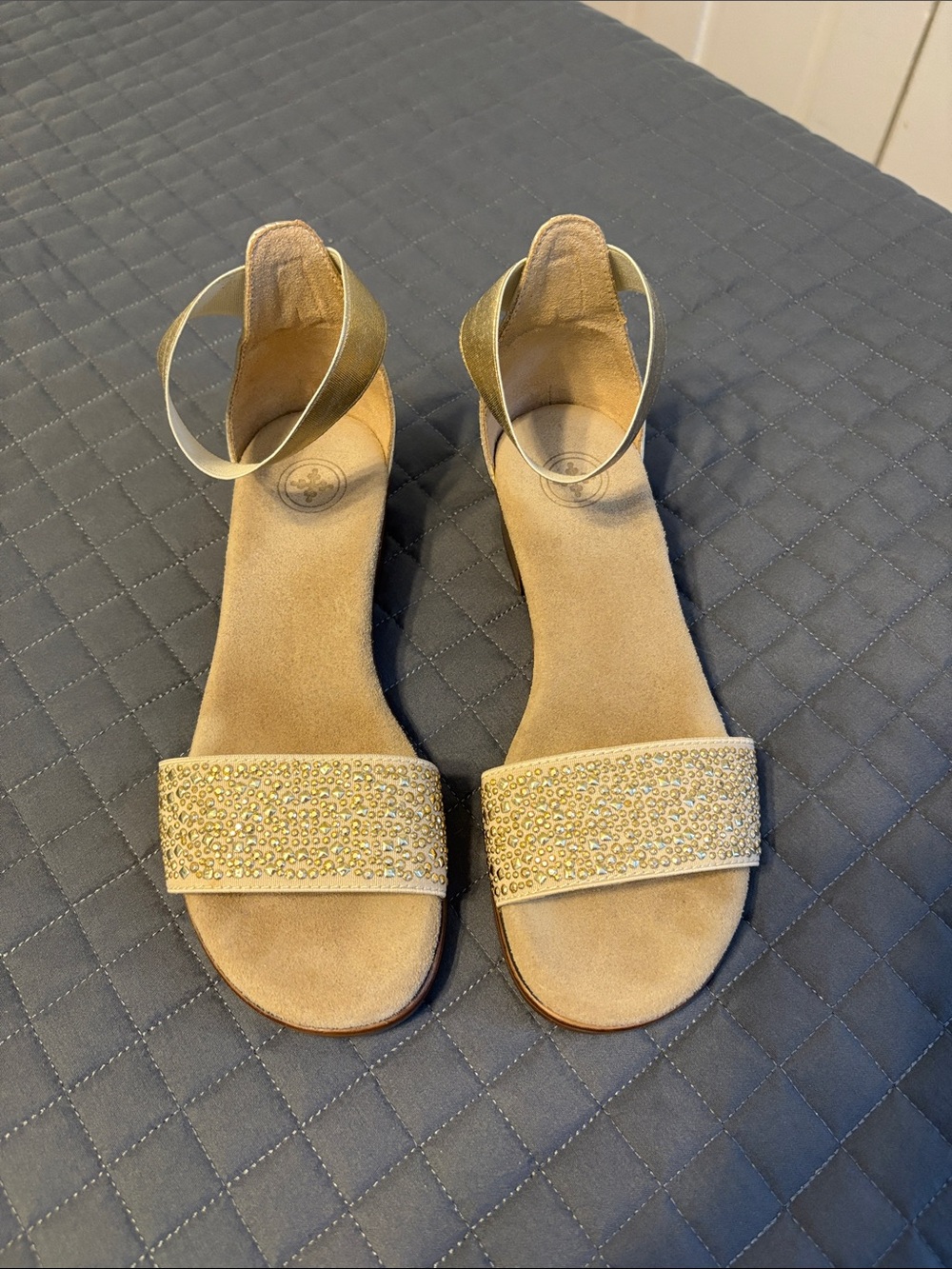 CHARLESTON SHOE CO. Gold Rhinestone Ankle-Strap Sandals